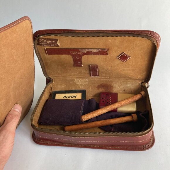 Vintage JC Higgins Leather Travel Shaving Toiletry Kit Aladdin Jon-E Hand Warmer - Picture 5 of 14